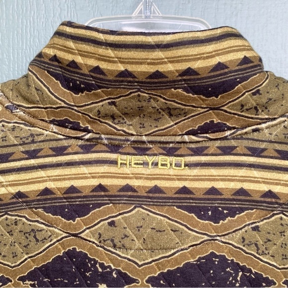 HeyBo Quilted Pullover Jacket Hermitage Q-Snap Olive Black Geo Aztec Mens Small - Picture 4 of 8